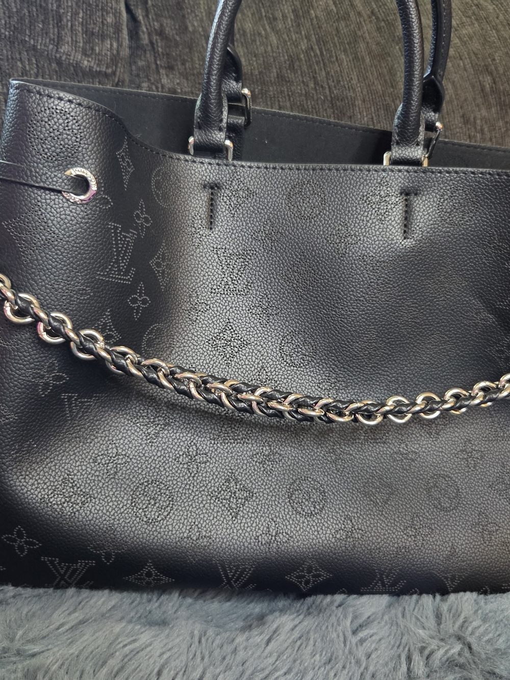 Luxury Black Monogram Tote with Chain Strap - Picture 2 of 11